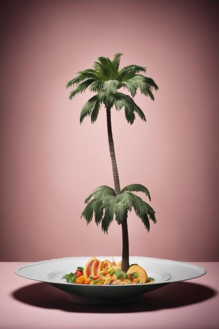 00151-599878283-_lora_Surreal Plate_1_Surreal Plate - a plate with a palm tree on top of it.png